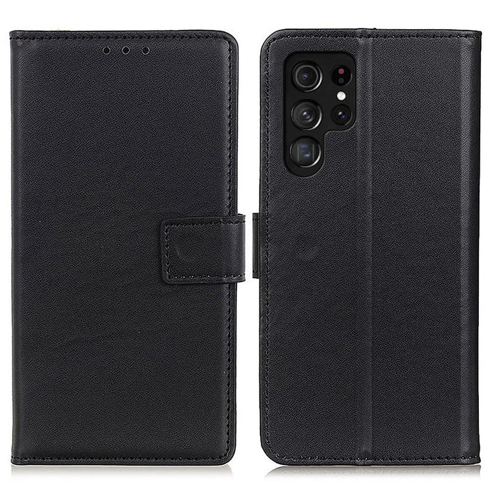 Scratch-resistant Wallet Stand Design Horizontal Flip Leather Cover Phone Case for Samsung Galaxy S22 Ultra 5G - Black - 1