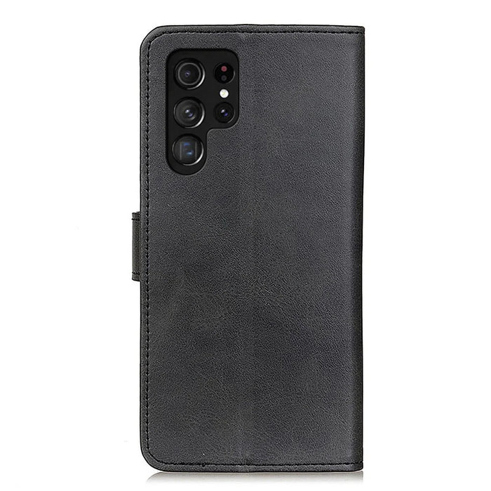 Folio Flip Well-Protected Leather Phone Shell Stand Wallet Cover for Samsung Galaxy S22 Ultra 5G - Black - 3