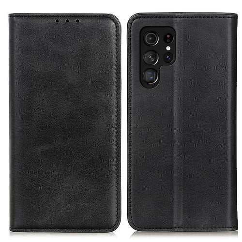 Split Leather Wallet Stand Design Magnetic Auto Closing Phone Case Cover for Samsung Galaxy S22 Ultra 5G - Black - 1
