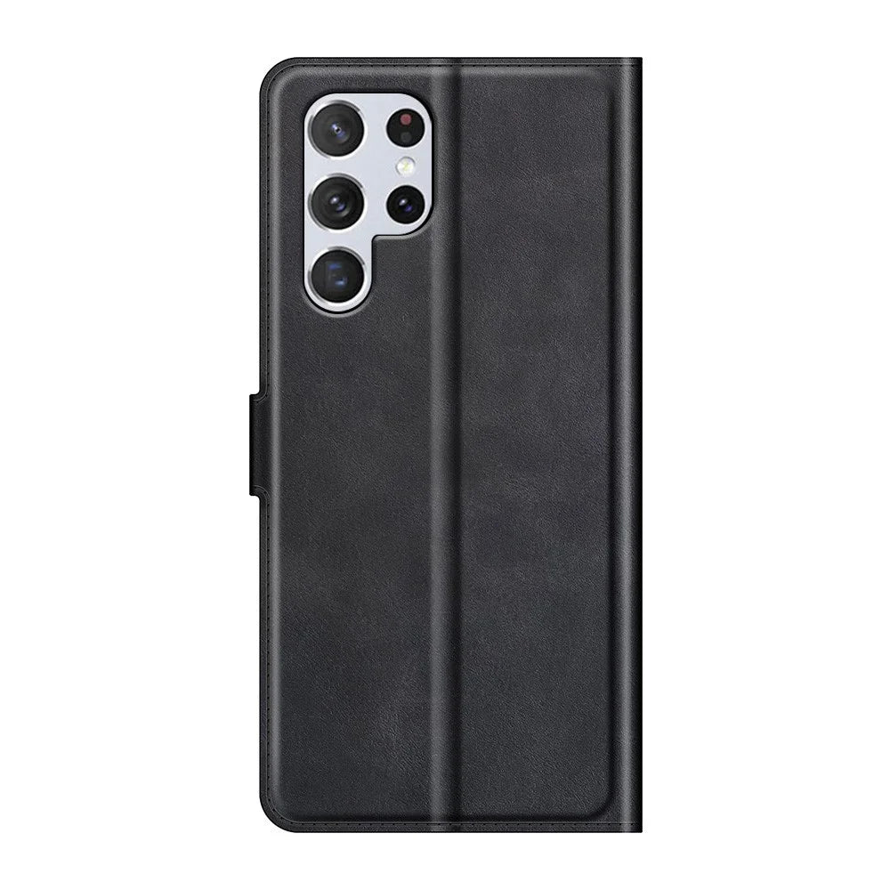 Impact Buffer PU Leather Wallet Folio Flip Case Stand Magnetic Shockproof TPU Inner Shell for Samsung Galaxy S22 Ultra 5G - Black - 3
