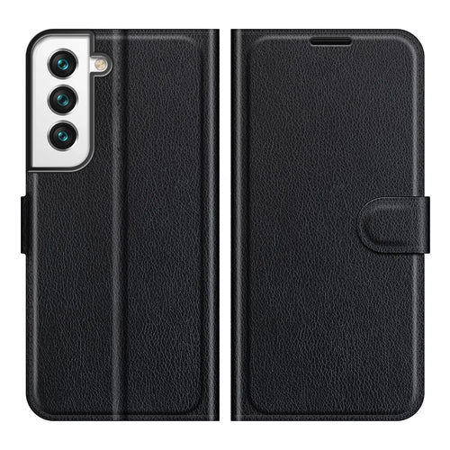 Quality PU Leather Wallet Case Litchi Texture Magnetic Closure Protective Stand Flip Phone Cover for Samsung Galaxy S22+ 5G - Black - 1