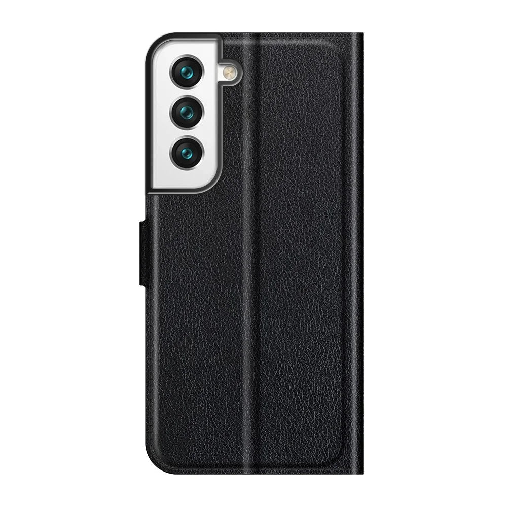 Quality PU Leather Wallet Case Litchi Texture Magnetic Closure Protective Stand Flip Phone Cover for Samsung Galaxy S22+ 5G - Black - 3