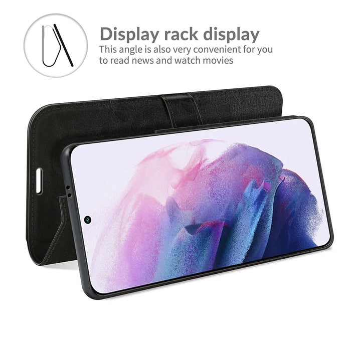 Wallet Design Crazy Horse Texture Leather Phone Cover Shell with Horizontal Viewing Stand for Samsung Galaxy S22+ 5G - Black - 6