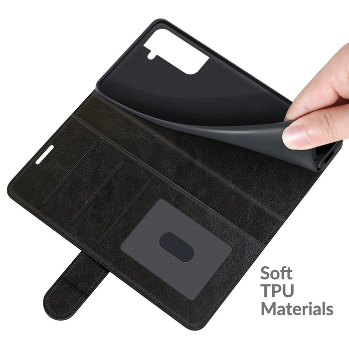 Wallet Design Crazy Horse Texture Leather Phone Cover Shell with Horizontal Viewing Stand for Samsung Galaxy S22+ 5G - Black - 7