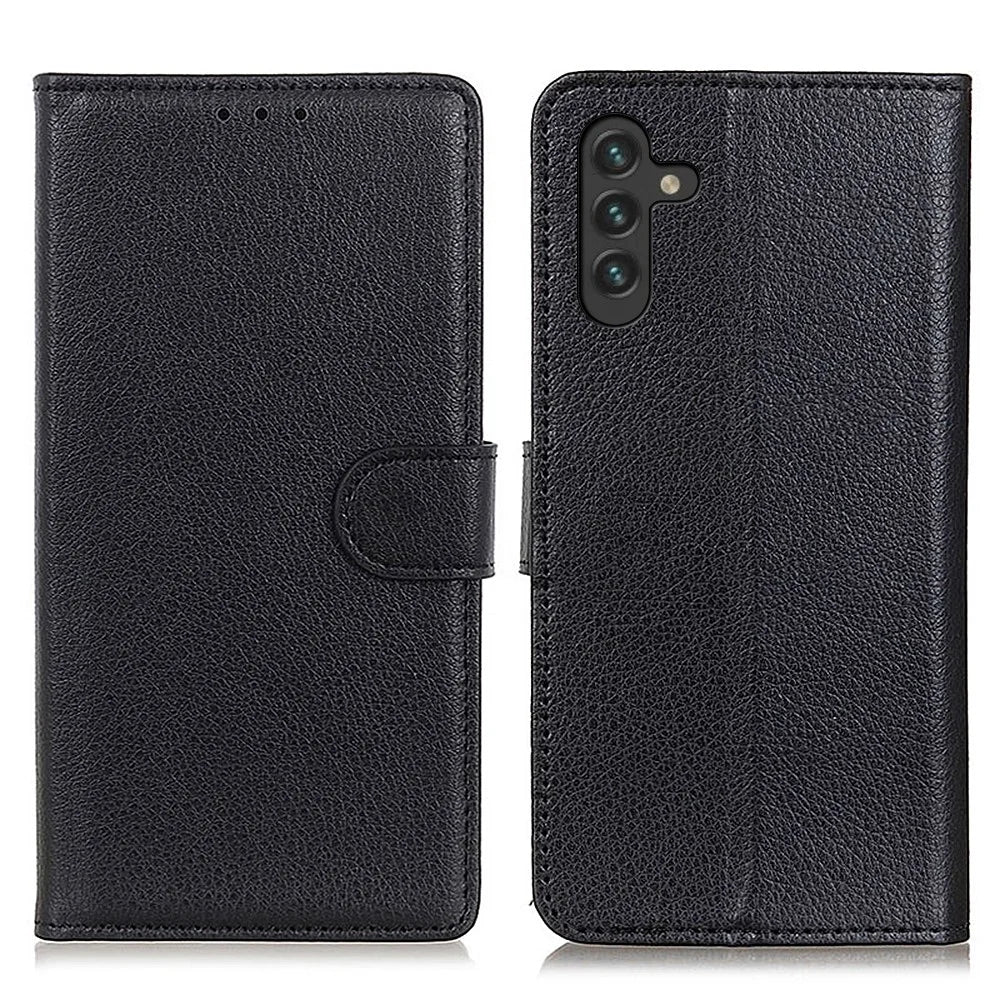 Classic Litchi Texture PU Leather Wallet Stand Full Protection Phone Cover Case for Samsung Galaxy A13 5G / A04s 4G (164.7mm) - Black - 1