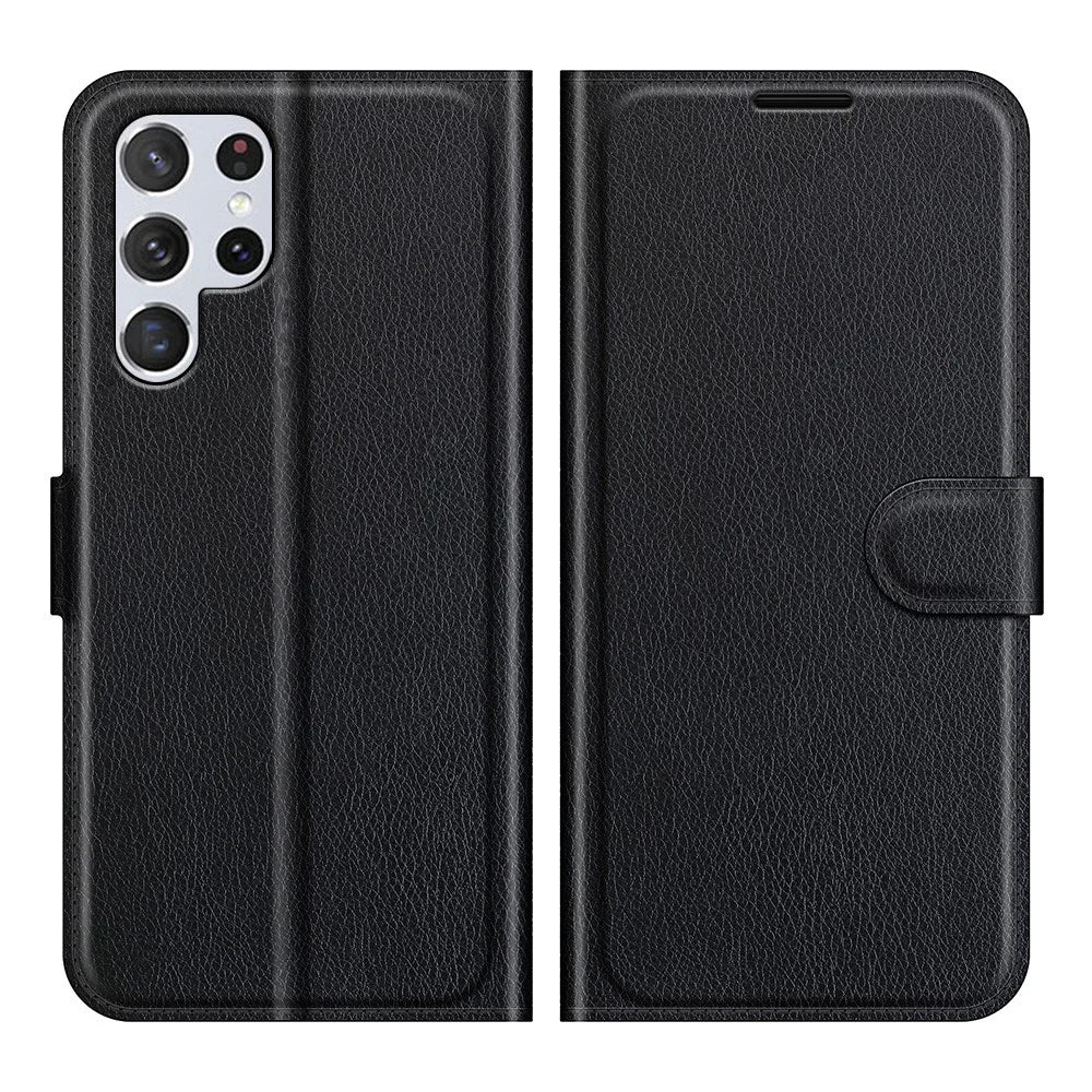 Non-slip Grip Litchi Texture Magnetic Closure PU Leather Stand Case Wallet Phone Cover for Samsung Galaxy S22 Ultra 5G - Black - 1