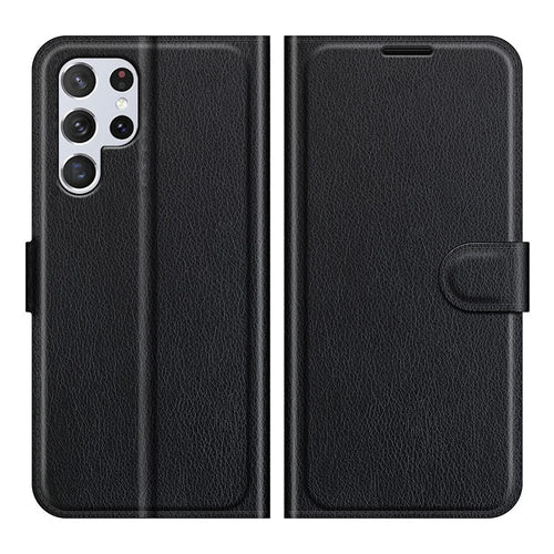 Non-slip Grip Litchi Texture Magnetic Closure PU Leather Stand Case Wallet Phone Cover for Samsung Galaxy S22 Ultra 5G - Black - 1