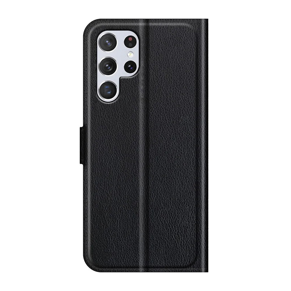 Non-slip Grip Litchi Texture Magnetic Closure PU Leather Stand Case Wallet Phone Cover for Samsung Galaxy S22 Ultra 5G - Black - 3