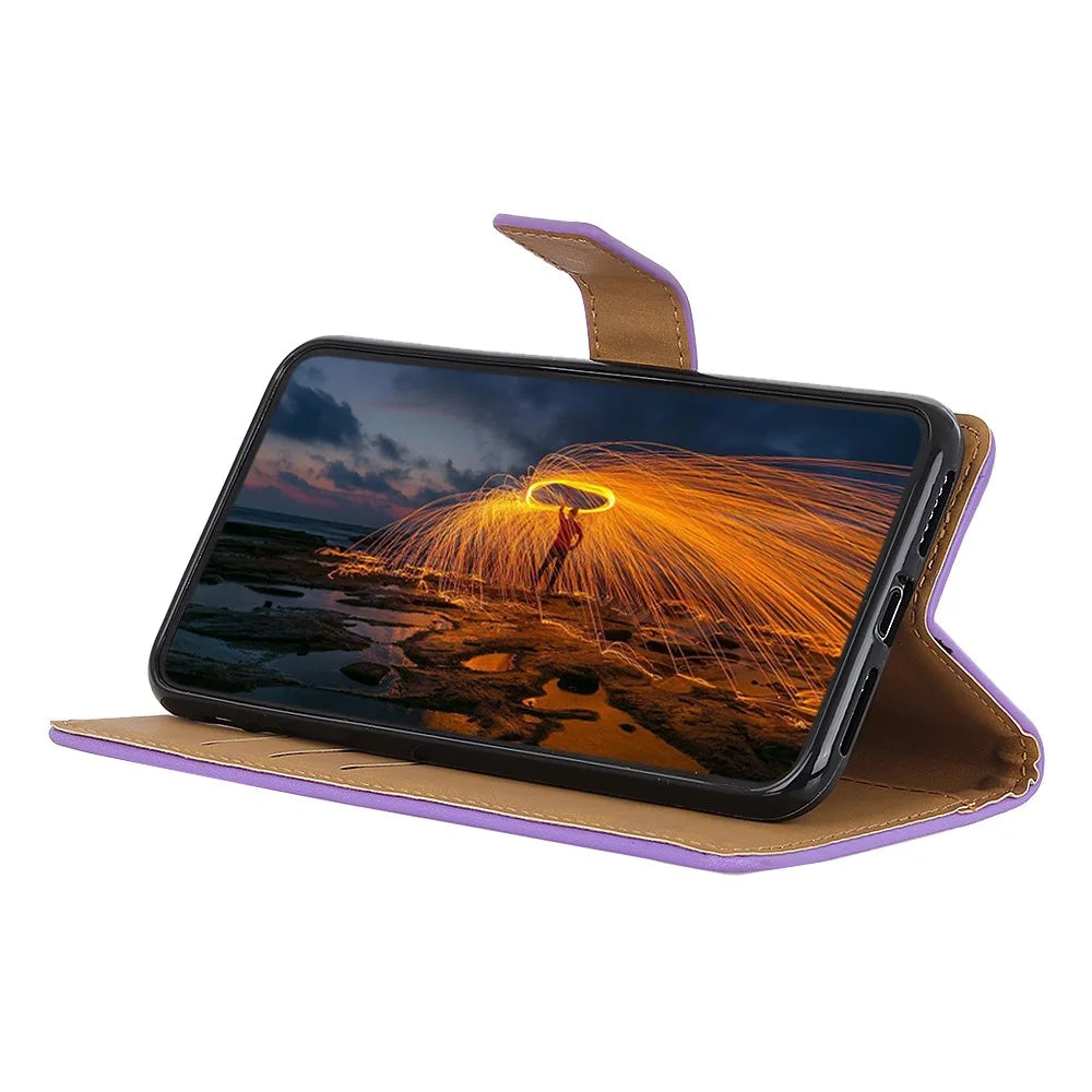 Magnetic Clasp Closure Wallet Stand Leather Cover Inner TPU Phone Case for Samsung Galaxy A13 5G / A04s 4G (164.7mm) - Purple - 5