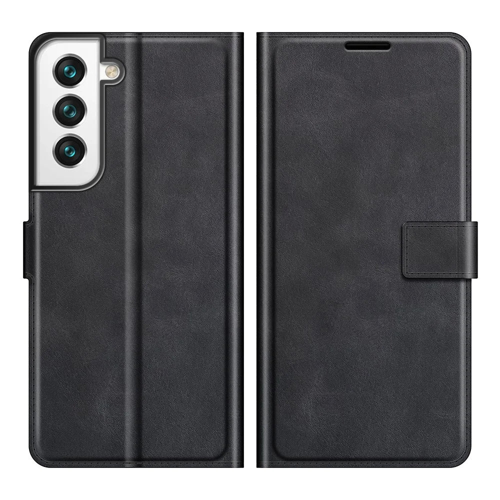 Full Protective PU Leather TPU Wallet Stand Phone Flip Cover Case for Samsung Galaxy S22 5G - Black - 1