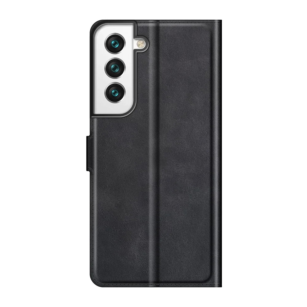 Full Protective PU Leather TPU Wallet Stand Phone Flip Cover Case for Samsung Galaxy S22 5G - Black - 3