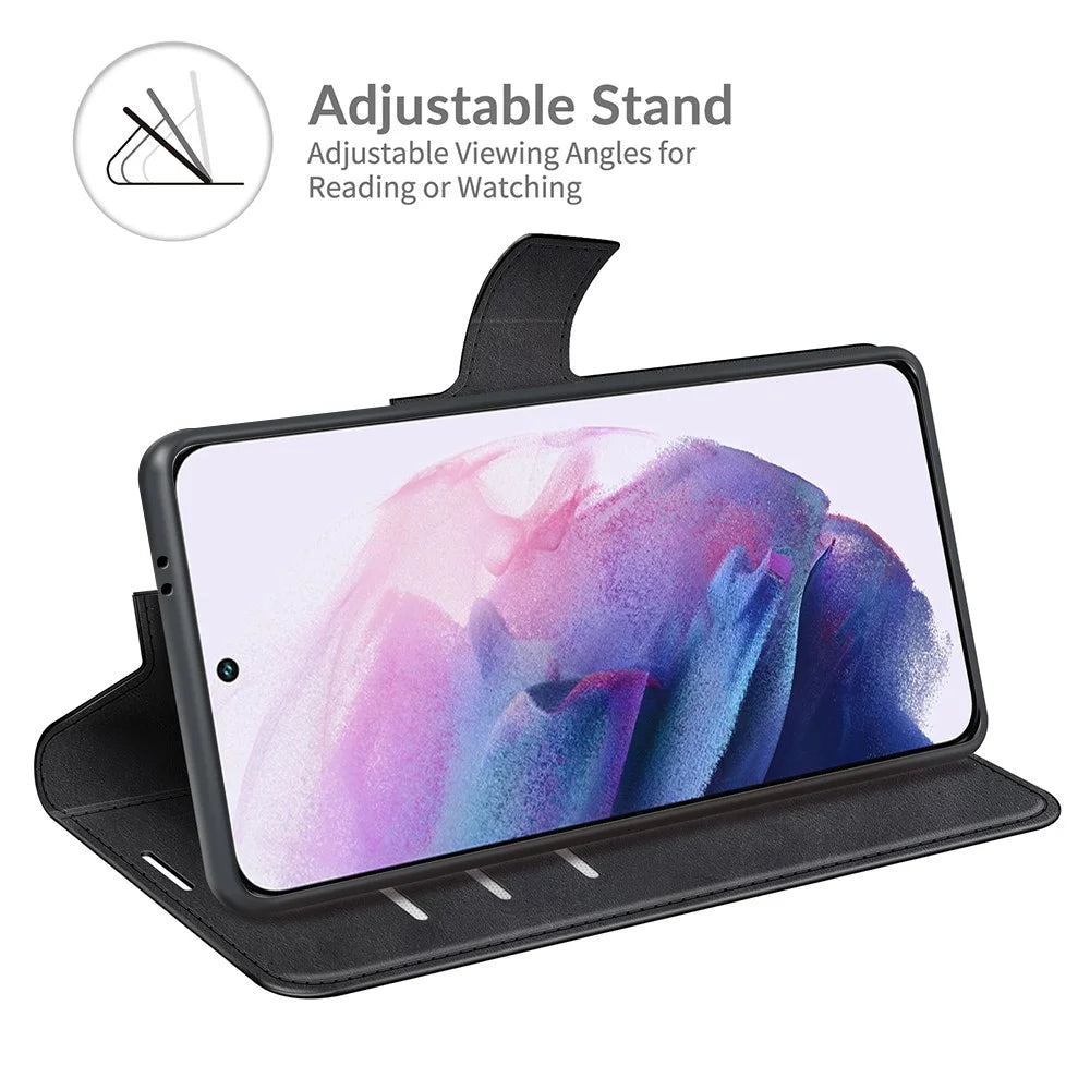 Full Protective PU Leather TPU Wallet Stand Phone Flip Cover Case for Samsung Galaxy S22 5G - Black - 5