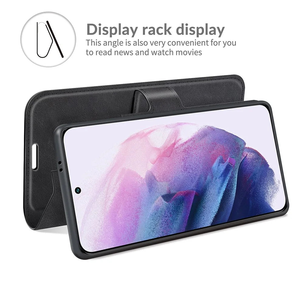 Full Protective PU Leather TPU Wallet Stand Phone Flip Cover Case for Samsung Galaxy S22 5G - Black - 6