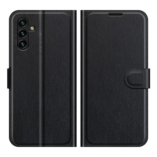 Folio Flip Magnetic Closure Litchi Texture PU Leather + Inner TPU Stand Wallet Cover for Samsung Galaxy A13 5G / A04s 4G (164.7mm) - Black - 1