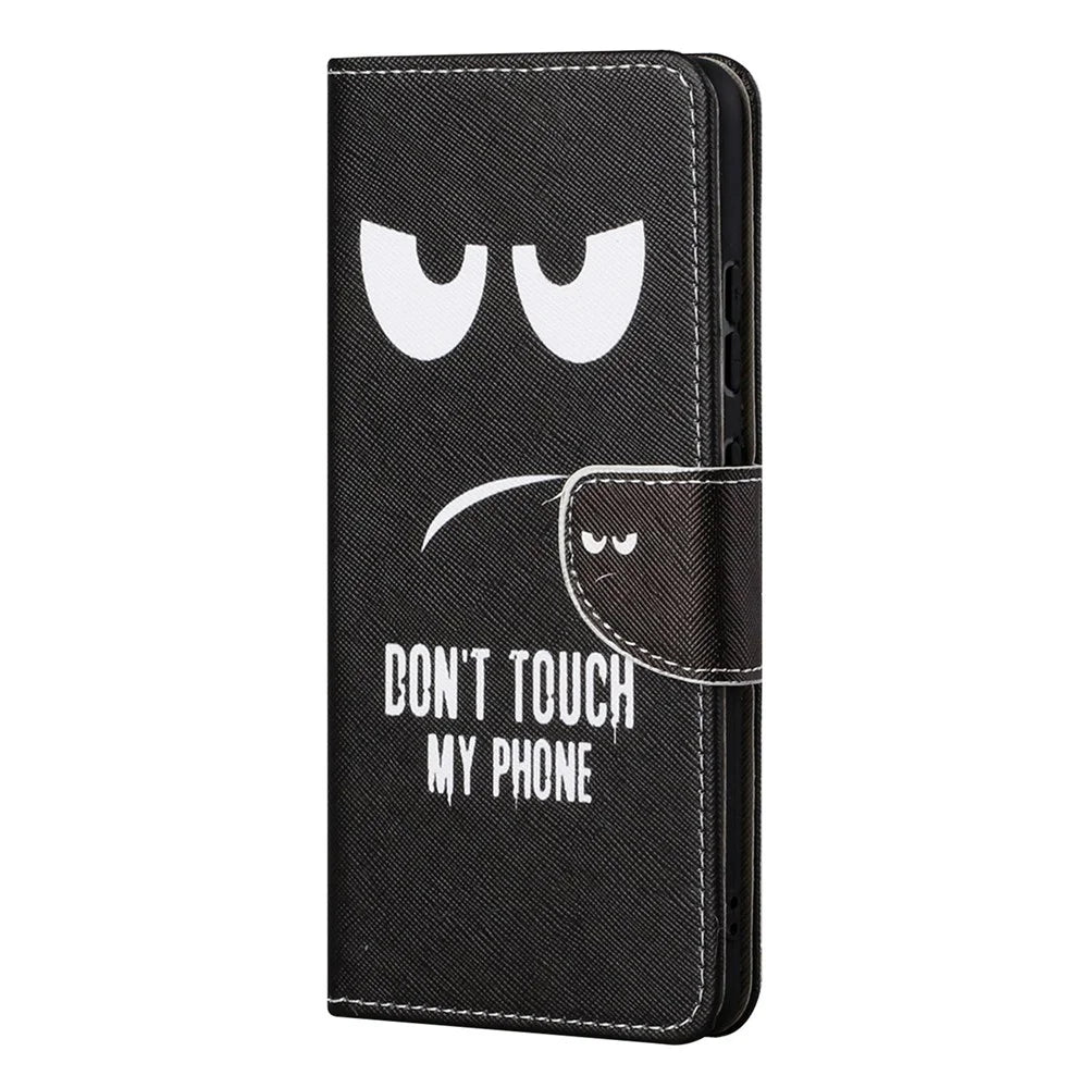 Pattern Printing Cross Texture Durable PU Leather Stand Flip Folio Cover Magnetic Closure Wallet Phone Case for Samsung Galaxy S22 Ultra 5G - Don't Touch My Phone - 2