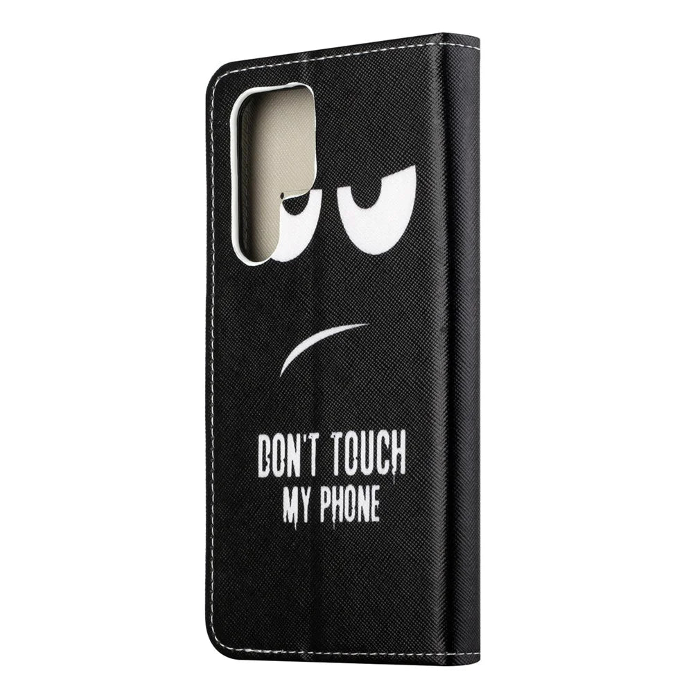 Pattern Printing Cross Texture Durable PU Leather Stand Flip Folio Cover Magnetic Closure Wallet Phone Case for Samsung Galaxy S22 Ultra 5G - Don't Touch My Phone - 3