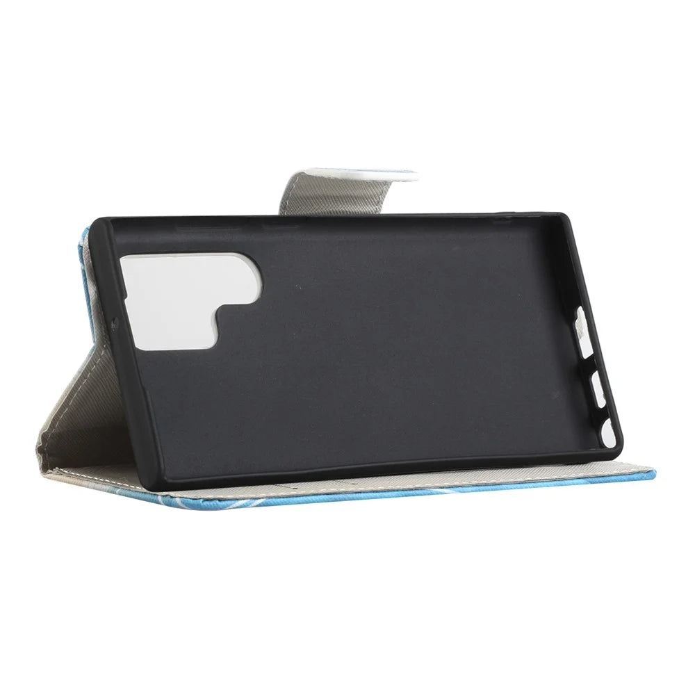 Pattern Printing Cross Texture Durable PU Leather Stand Flip Folio Cover Magnetic Closure Wallet Phone Case for Samsung Galaxy S22 Ultra 5G - Don't Touch My Phone - 4