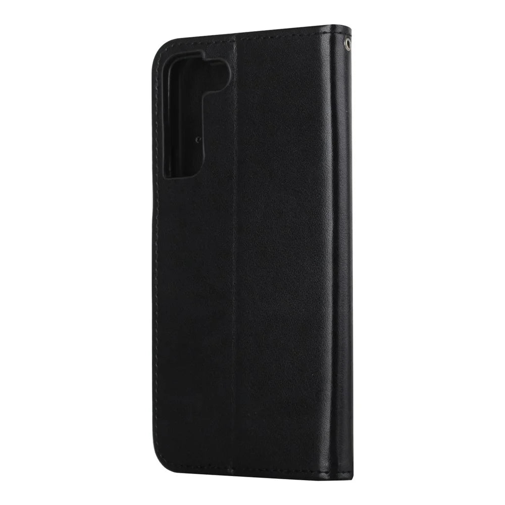 Butterfly and Flowers Imprinting Leather Phone Wallet Cover with Adjustable Viewing Stand for Samsung Galaxy S22 5G - Black - 3