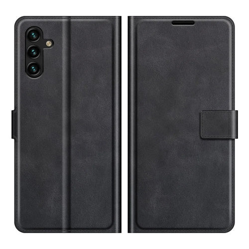 Shockproof Protective PU Leather TPU Wallet Stand Phone Flip Cover Case for Samsung Galaxy A13 5G / A04s 4G (164.7mm) - Black - 1