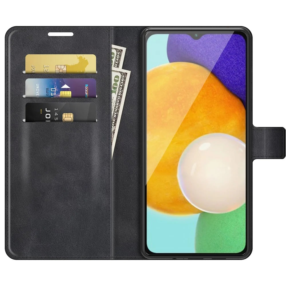 Shockproof Protective PU Leather TPU Wallet Stand Phone Flip Cover Case for Samsung Galaxy A13 5G / A04s 4G (164.7mm) - Black - 4
