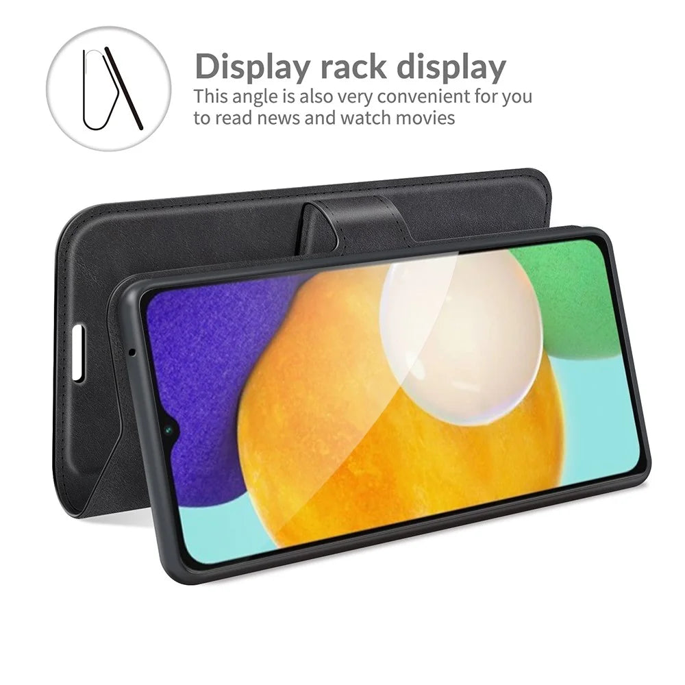 Shockproof Protective PU Leather TPU Wallet Stand Phone Flip Cover Case for Samsung Galaxy A13 5G / A04s 4G (164.7mm) - Black - 6