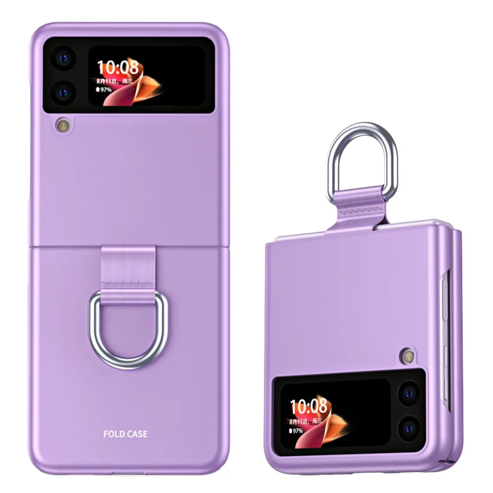 Skin-Touch Anti-Fingerprint Anti-Drop Ring Kickstand Design Phone Case Cover for Samsung Galaxy Z Flip3 5G - Purple - 1