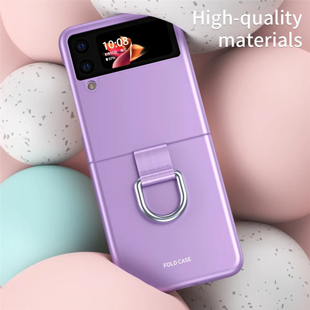Skin-Touch Anti-Fingerprint Anti-Drop Ring Kickstand Design Phone Case Cover for Samsung Galaxy Z Flip3 5G - Purple - 4
