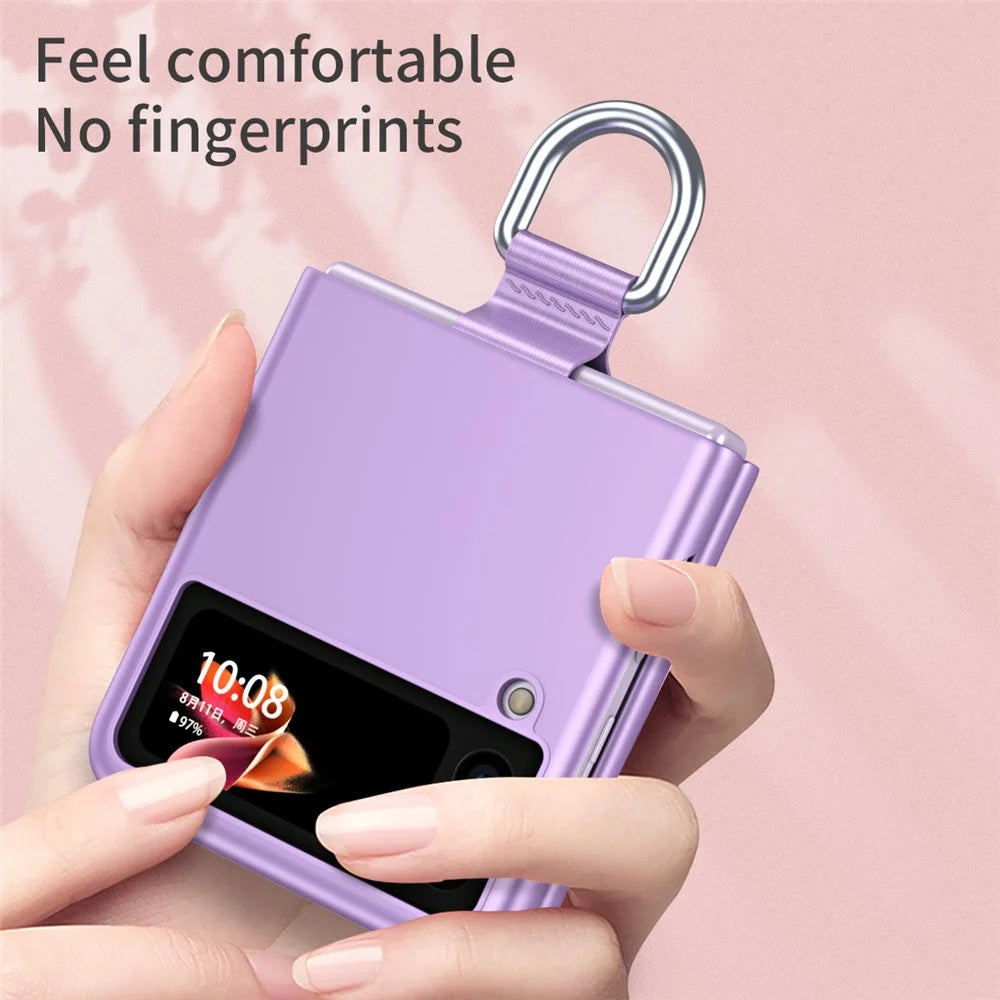Skin-Touch Anti-Fingerprint Anti-Drop Ring Kickstand Design Phone Case Cover for Samsung Galaxy Z Flip3 5G - Purple - 5
