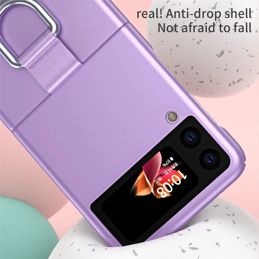 Skin-Touch Anti-Fingerprint Anti-Drop Ring Kickstand Design Phone Case Cover for Samsung Galaxy Z Flip3 5G - Purple - 6