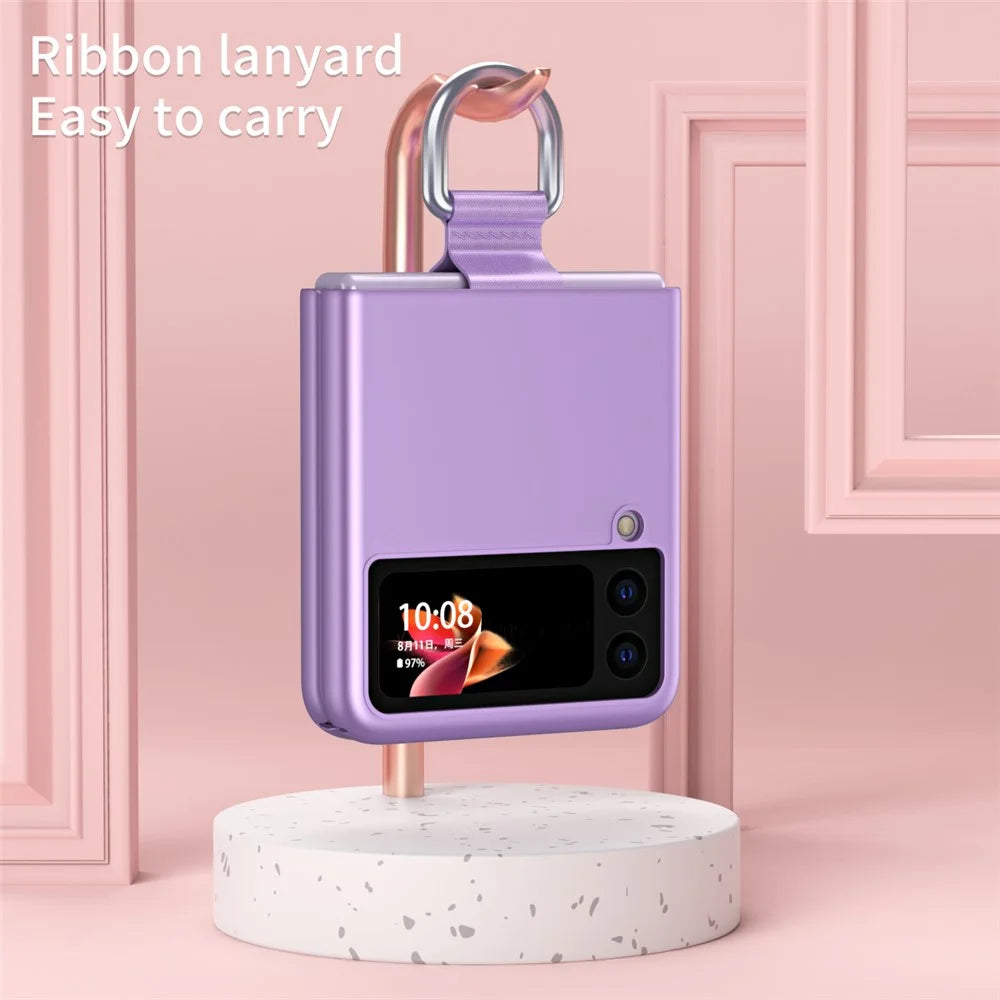 Skin-Touch Anti-Fingerprint Anti-Drop Ring Kickstand Design Phone Case Cover for Samsung Galaxy Z Flip3 5G - Purple - 7