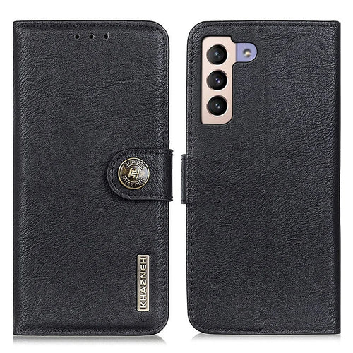 KHAZNEH Magnetic Closure Folio Flip PU Leather Wallet Phone Case Standing Shell for Samsung Galaxy S22+ 5G - Black - 1