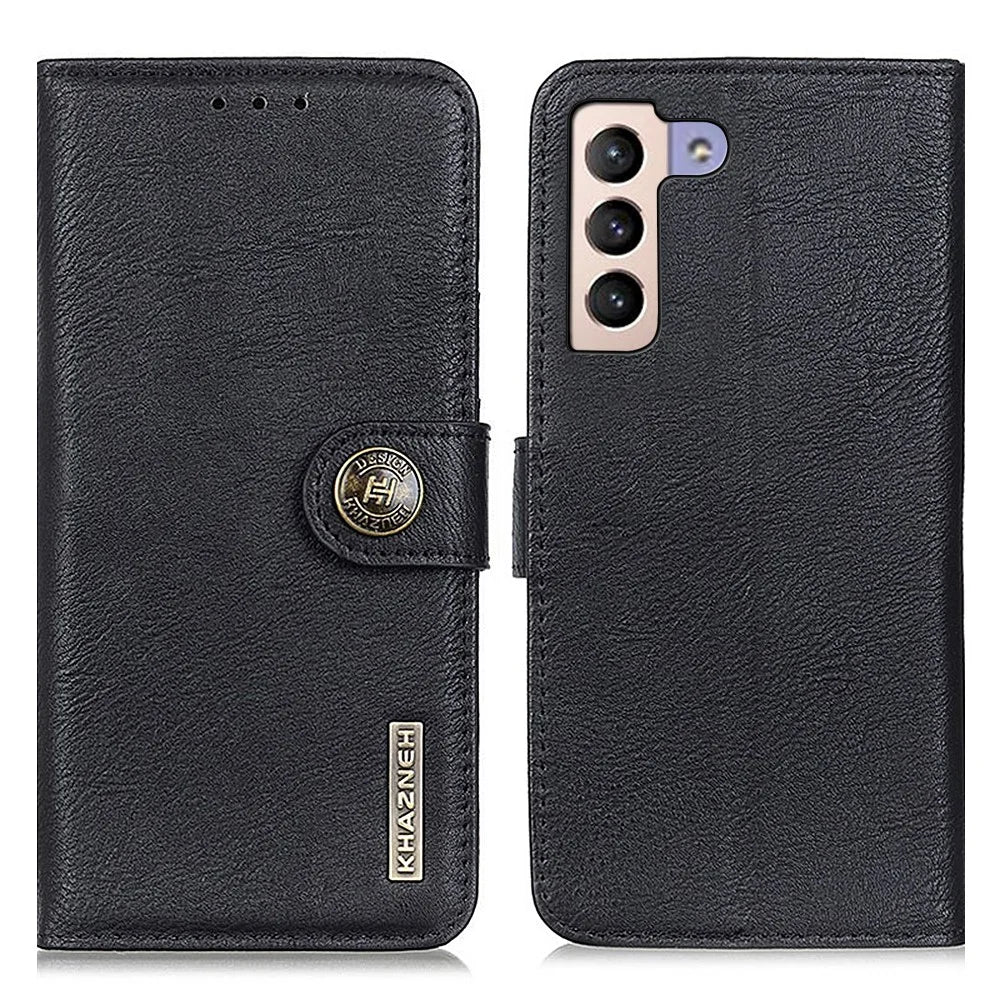 KHAZNEH Magnetic Closure Folio Flip PU Leather Wallet Phone Case Standing Shell for Samsung Galaxy S22+ 5G - Black - 1
