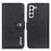 KHAZNEH Magnetic Closure Folio Flip PU Leather Wallet Phone Case Standing Shell for Samsung Galaxy S22+ 5G - Black - 1