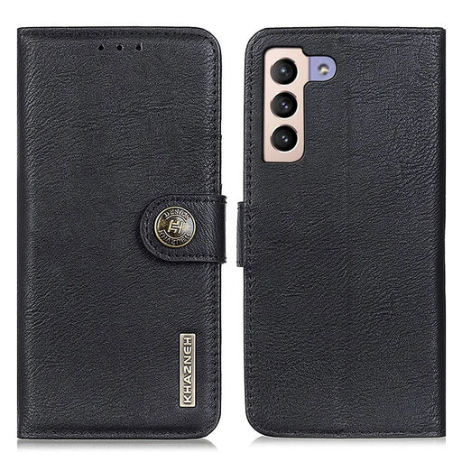 KHAZNEH Magnetic Closure Folio Flip PU Leather Wallet Phone Case Standing Shell for Samsung Galaxy S22+ 5G - Black - 1