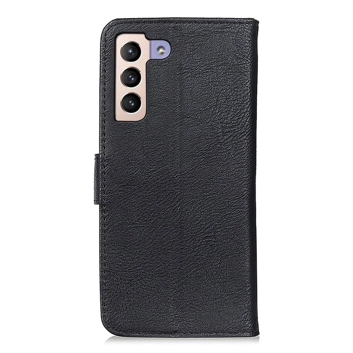 KHAZNEH Magnetic Closure Folio Flip PU Leather Wallet Phone Case Standing Shell for Samsung Galaxy S22+ 5G - Black - 3