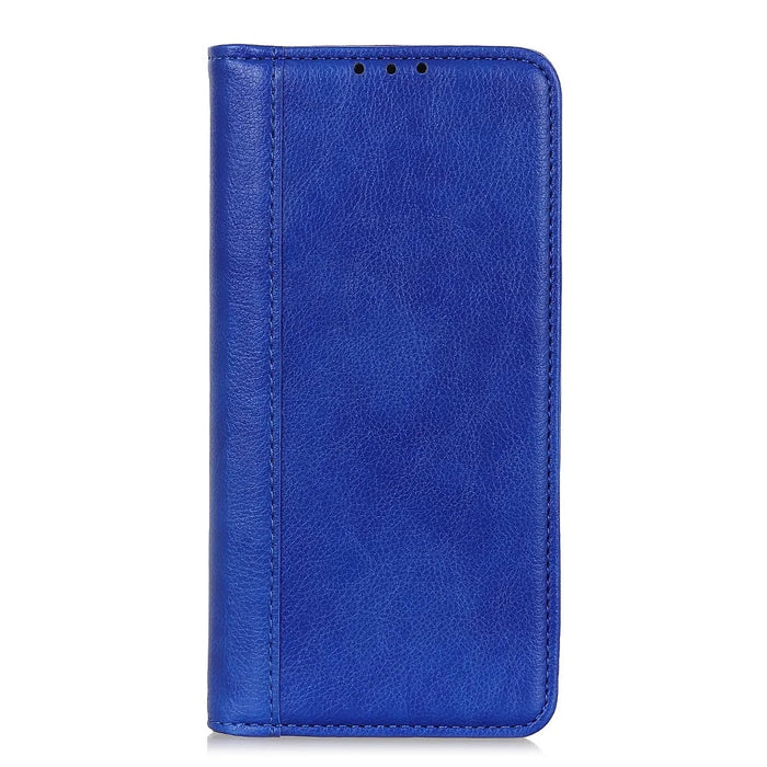 Split Leather Stylish Litchi Texture Wallet Phone Case Stand Flip Shell for Samsung Galaxy A13 5G / A04s 4G (164.7mm) - Blue - 2