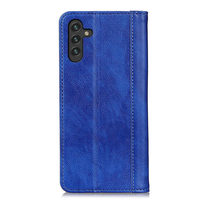 Split Leather Stylish Litchi Texture Wallet Phone Case Stand Flip Shell for Samsung Galaxy A13 5G / A04s 4G (164.7mm) - Blue - 3