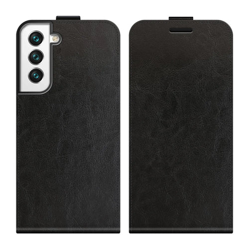 Crazy Horse Texture Magnetic Clasp Leather Well-Protected Vertical Flip Phone Cover Card Slot Case for Samsung Galaxy S22 5G - Black - 1