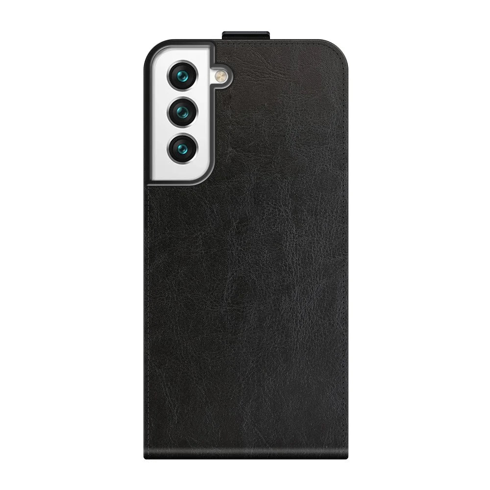 Crazy Horse Texture Magnetic Clasp Leather Well-Protected Vertical Flip Phone Cover Card Slot Case for Samsung Galaxy S22 5G - Black - 3