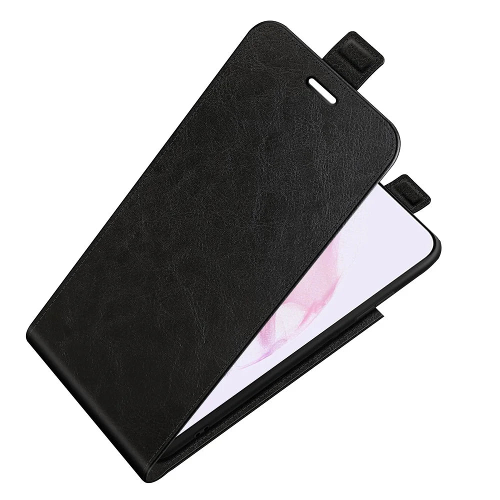 Crazy Horse Texture Magnetic Clasp Leather Well-Protected Vertical Flip Phone Cover Card Slot Case for Samsung Galaxy S22 5G - Black - 4