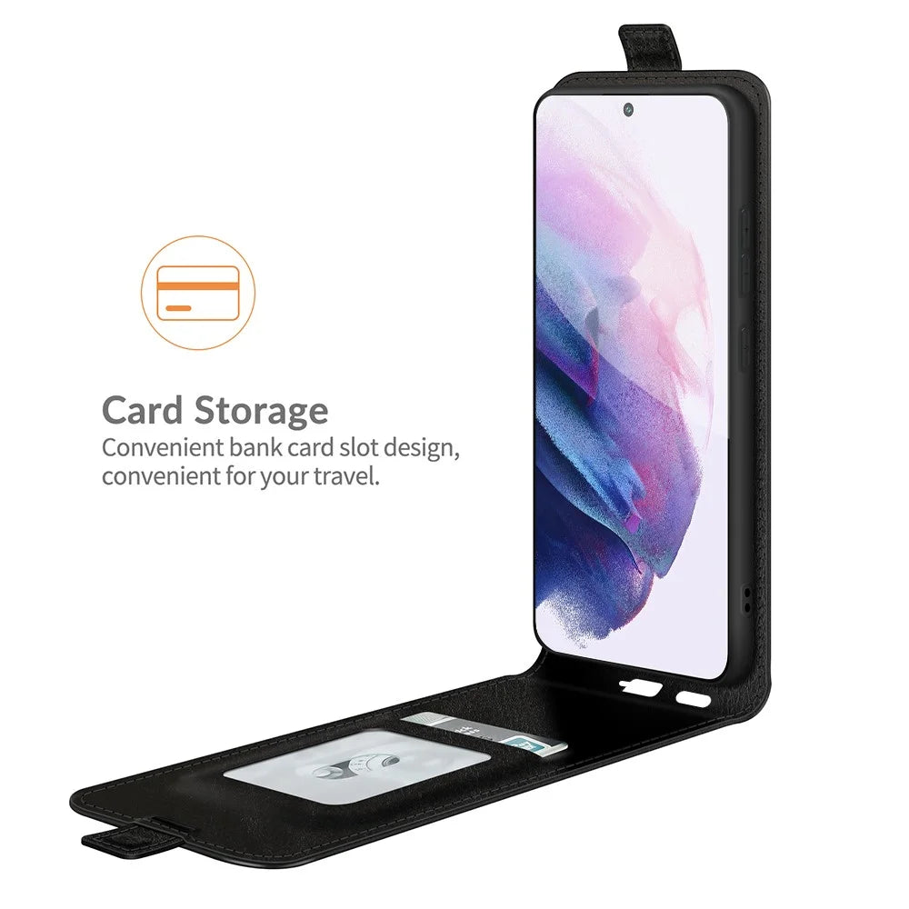 Crazy Horse Texture Magnetic Clasp Leather Well-Protected Vertical Flip Phone Cover Card Slot Case for Samsung Galaxy S22 5G - Black - 5