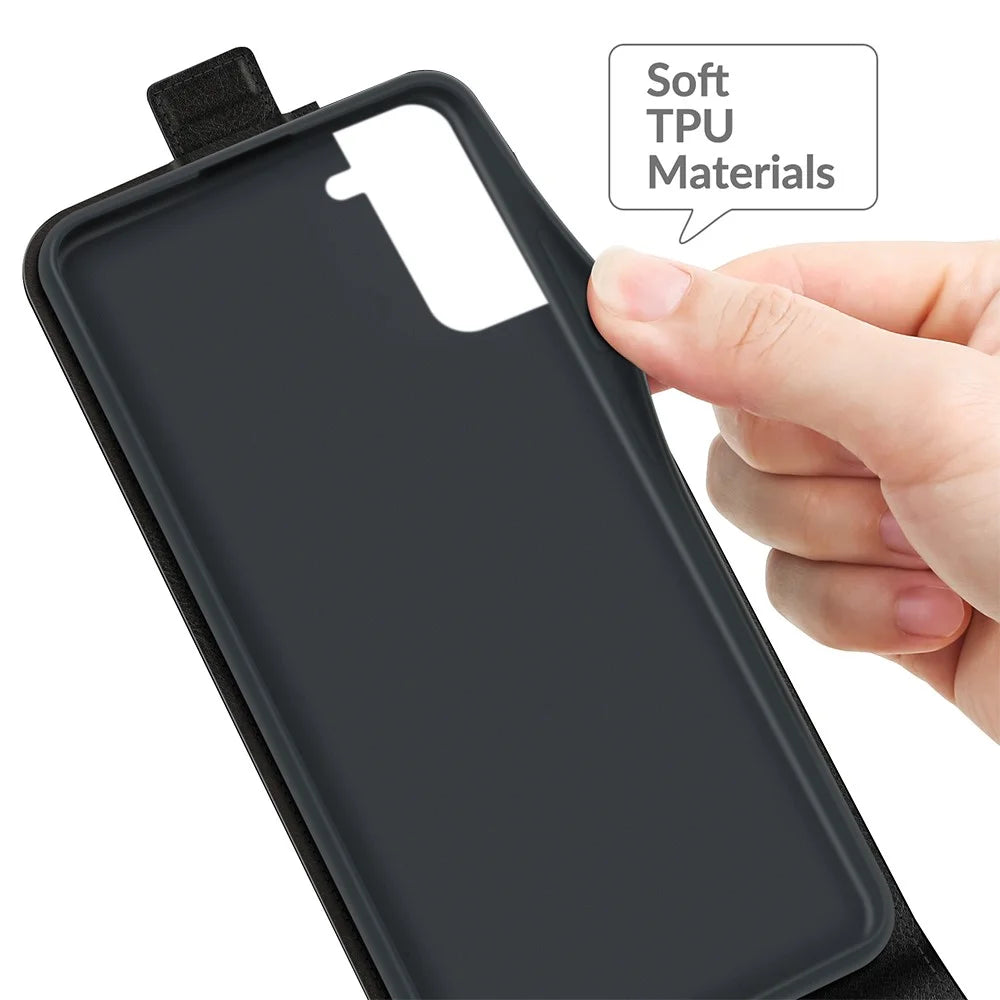 Crazy Horse Texture Magnetic Clasp Leather Well-Protected Vertical Flip Phone Cover Card Slot Case for Samsung Galaxy S22 5G - Black - 7