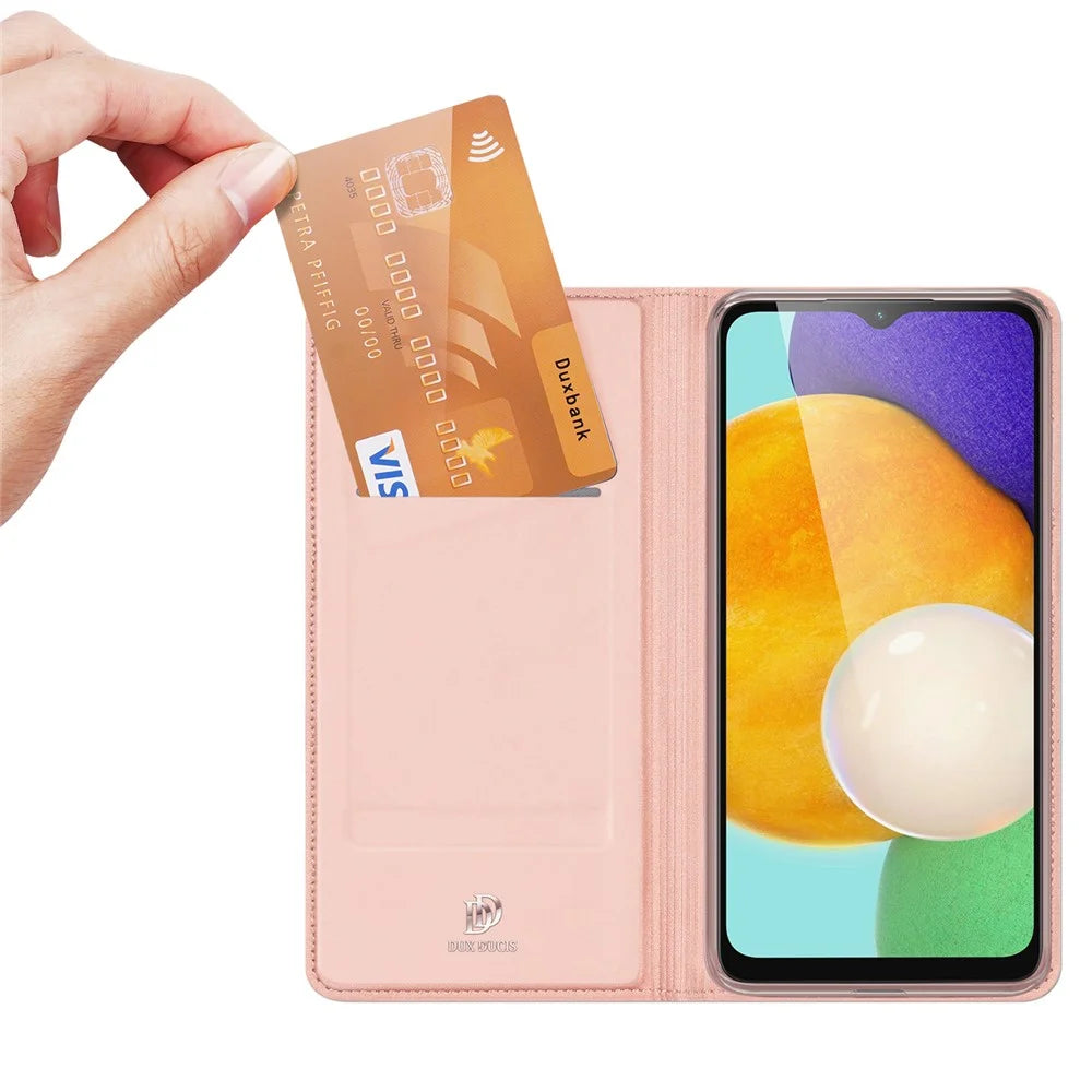 DUX DUCIS Skin Pro Series PU Leather Stand Flip Protective Cover with One Card Slot for Samsung Galaxy A13 5G / A04s 4G (164.7mm) - Pink - 2
