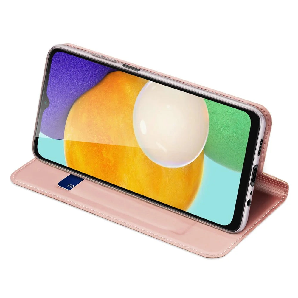 DUX DUCIS Skin Pro Series PU Leather Stand Flip Protective Cover with One Card Slot for Samsung Galaxy A13 5G / A04s 4G (164.7mm) - Pink - 5