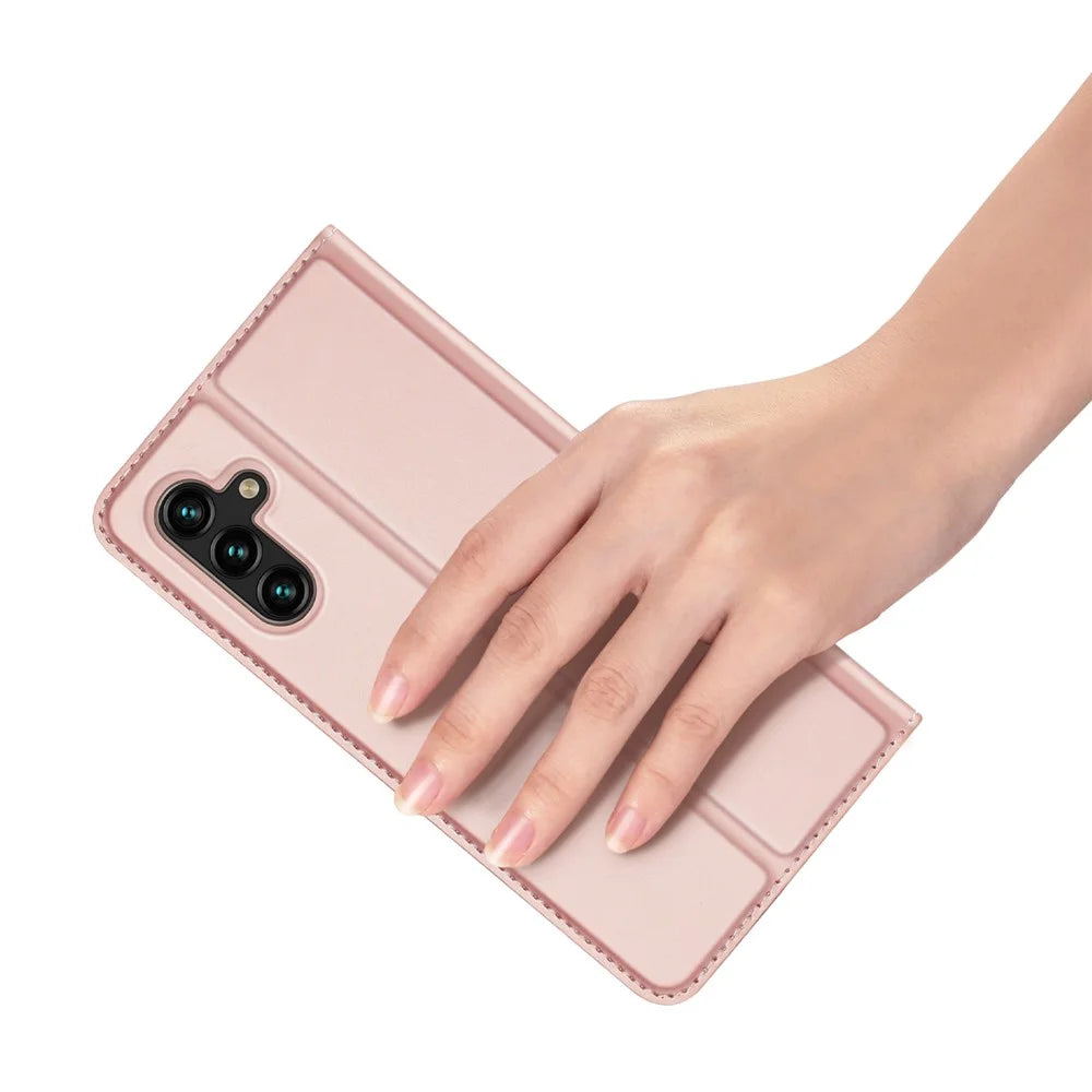 DUX DUCIS Skin Pro Series PU Leather Stand Flip Protective Cover with One Card Slot for Samsung Galaxy A13 5G / A04s 4G (164.7mm) - Pink - 6