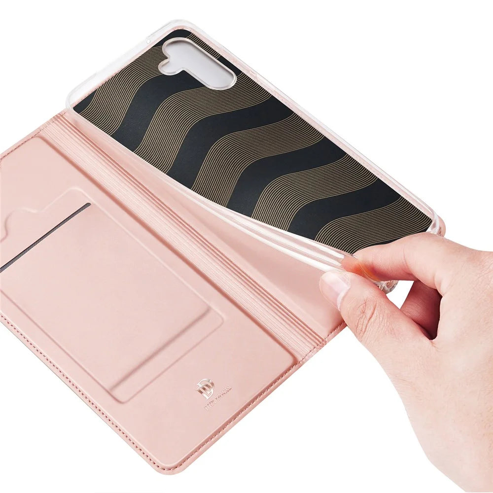 DUX DUCIS Skin Pro Series PU Leather Stand Flip Protective Cover with One Card Slot for Samsung Galaxy A13 5G / A04s 4G (164.7mm) - Pink - 7