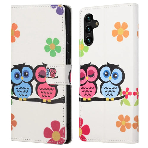 Pattern Printing PU Leather Wallet Stand Magnetic Closure Flip Case for Samsung Galaxy A13 5G / A04s 4G (164.7mm) - Owls in the Branch - 1