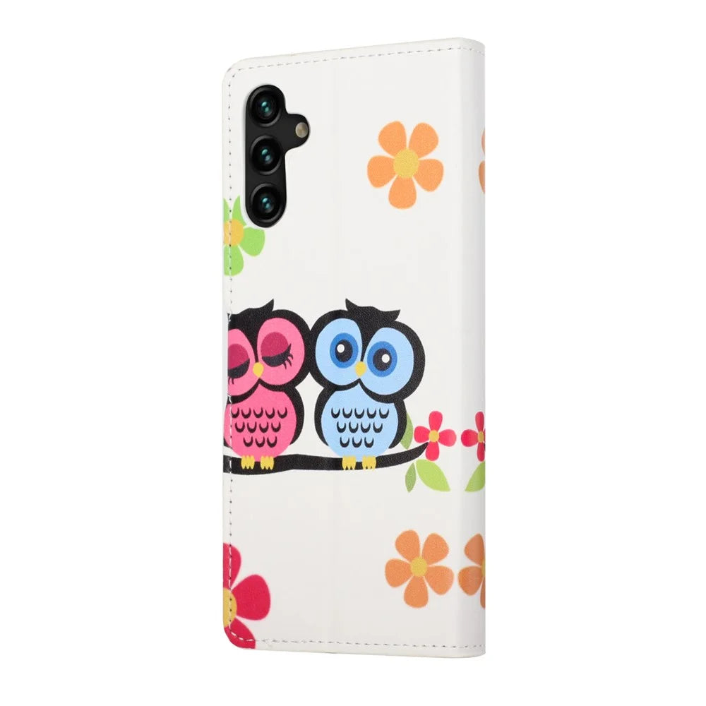 Pattern Printing PU Leather Wallet Stand Magnetic Closure Flip Case for Samsung Galaxy A13 5G / A04s 4G (164.7mm) - Owls in the Branch - 3