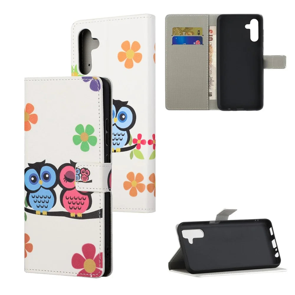 Pattern Printing PU Leather Wallet Stand Magnetic Closure Flip Case for Samsung Galaxy A13 5G / A04s 4G (164.7mm) - Owls in the Branch - 6