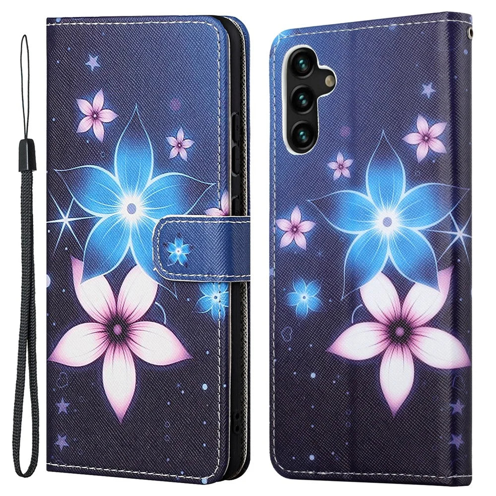 Pattern Printing Cross Texture PU Leather Stand Phone Wallet Shell Case for Samsung Galaxy A13 5G / A04s 4G (164.7mm) - Flower - 1